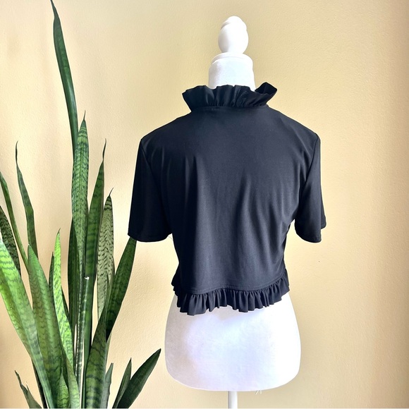R&M Richards Black Cardigan Short Sleeve with Ruffles Y2K - Picture 3 of 7